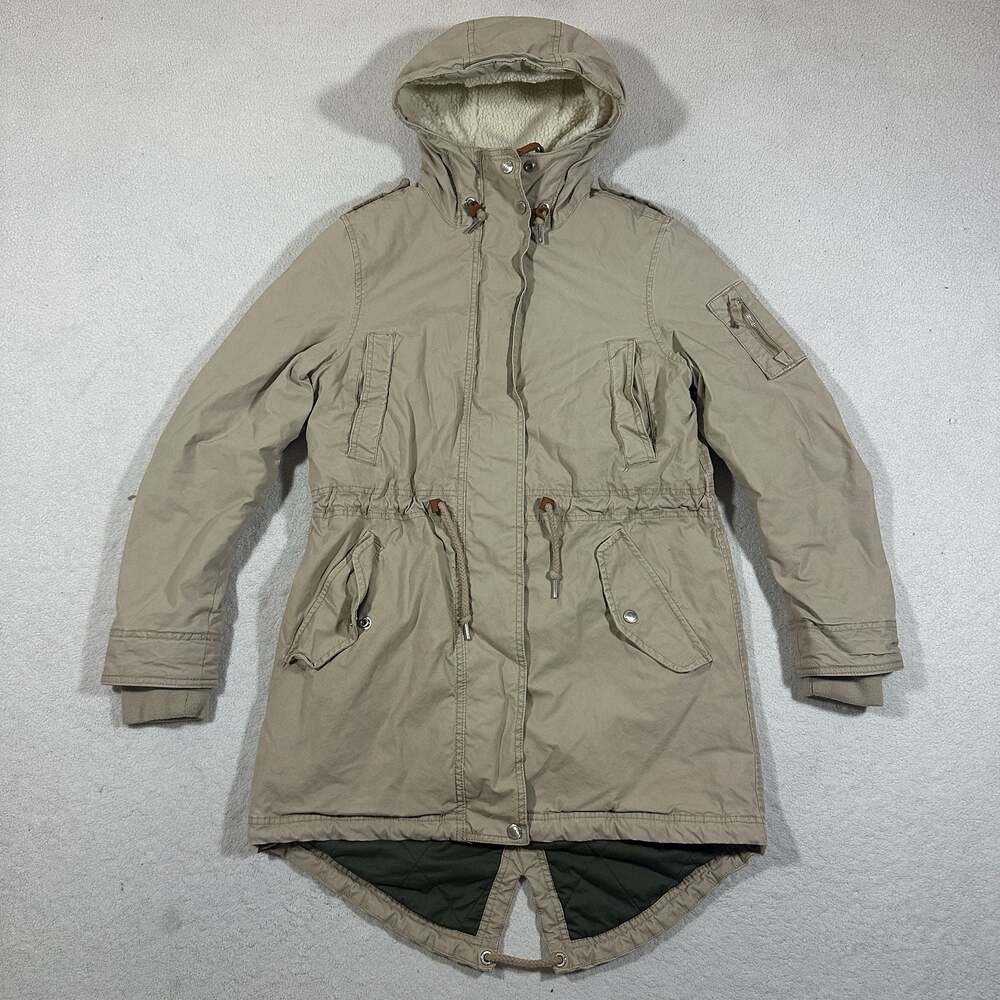 Timberland Women's XS Khaki Sherpa Lined Fishtail Parka Hooded Utility Coat